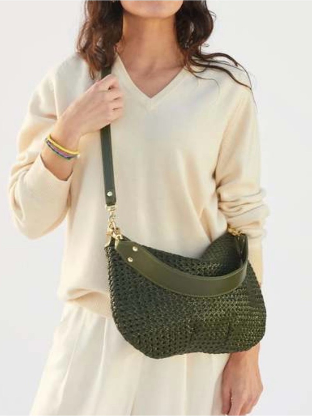 Clare V Green Woven Hobo Shoulder Bag